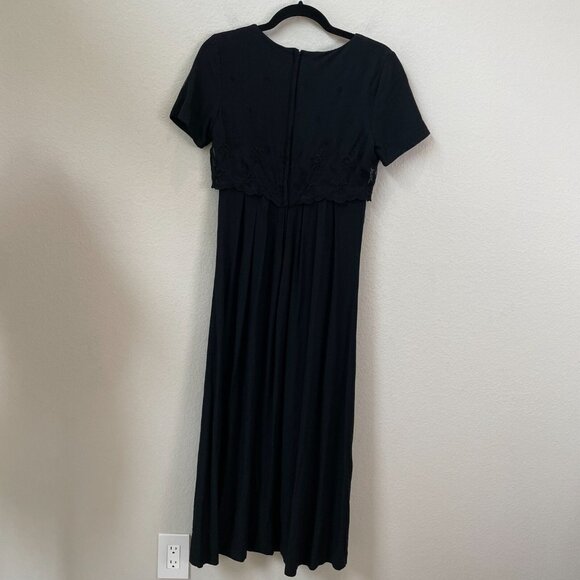 Vintage CDC Womens 4 Black Maxi Dress Short Sleeve Embroidered Bodice Babydoll - Picture 15 of 16